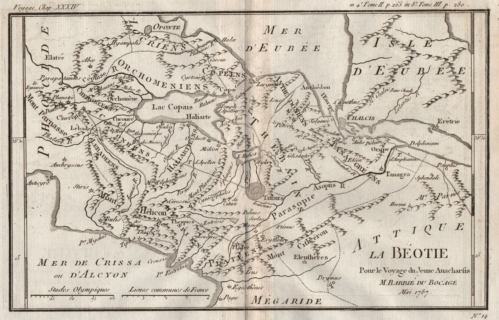 ANCIENT GREECE. Bèotie (Boeotia) . BARBIÉ DU BOCAGE 1790 old antique map chart